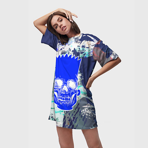 Женская длинная футболка Синий череп Барта Симпсона / 3D-принт – фото 3