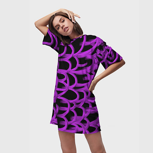 Женская длинная футболка Нити из фиолетовой краски / 3D-принт – фото 3