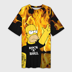 Футболка женская длинная Homer Simpson - Rock n Roll!, цвет: 3D-принт