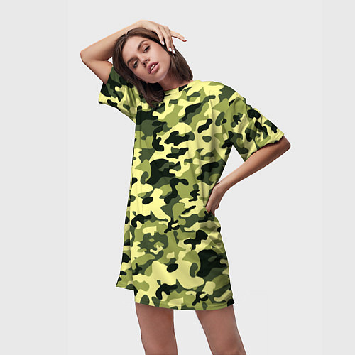 Женская длинная футболка Камуфляж Зеленые листья / 3D-принт – фото 3