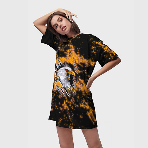 Женская длинная футболка Орел в огне / 3D-принт – фото 3