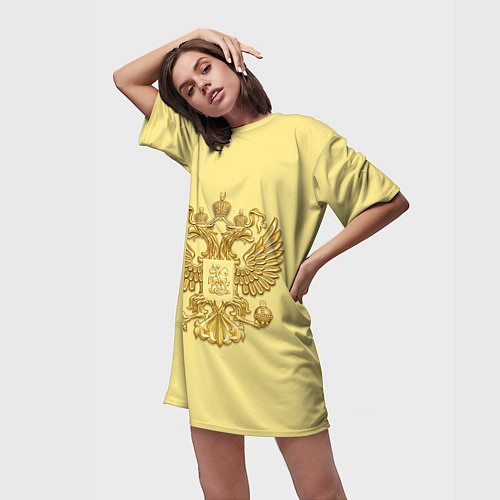 Женская длинная футболка Герб России - золото / 3D-принт – фото 3