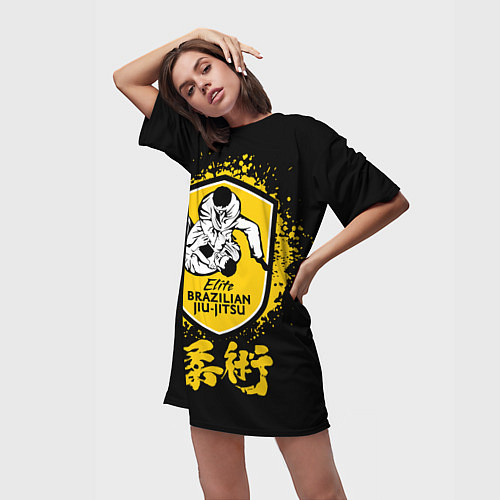 Женская длинная футболка Brazilian fight club Jiu-jitsu Elite / 3D-принт – фото 3