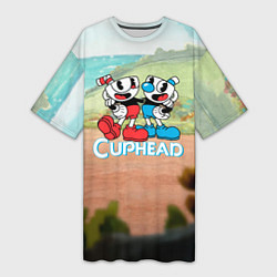 Футболка женская длинная Cuphead природа, цвет: 3D-принт