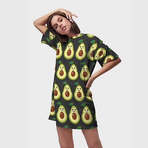 Женская длинная футболка Авокадо Паттерн - Черная версия / 3D-принт – фото 3