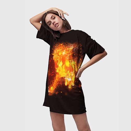 Женская длинная футболка Огненная лошадь мчит галопом / 3D-принт – фото 3