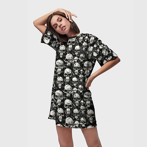 Женская длинная футболка Череп с оскалом / 3D-принт – фото 3