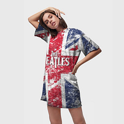 Футболка женская длинная The Beatles - лого на фоне флага Великобритании, цвет: 3D-принт — фото 2