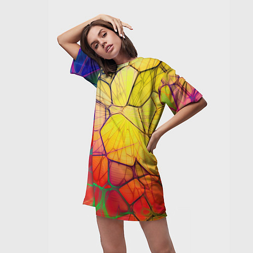 Женская длинная футболка Абстрактные цветные фигуры / 3D-принт – фото 3