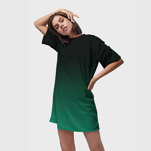 Женская длинная футболка Черный и бирюзово - зеленый, текстурированный под / 3D-принт – фото 3