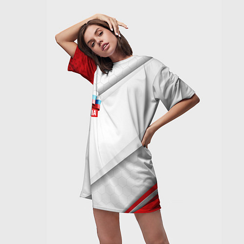 Женская длинная футболка Red & white флаг России / 3D-принт – фото 3