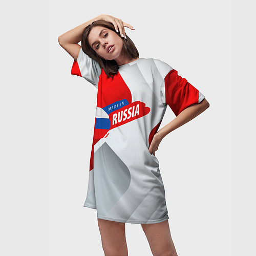Женская длинная футболка Welcome to Russia red & white / 3D-принт – фото 3