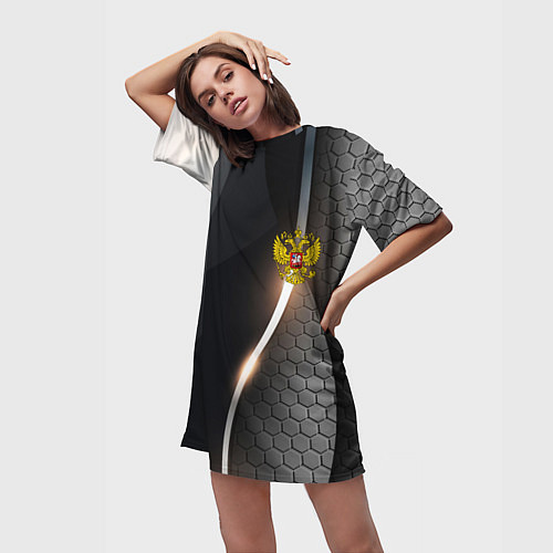 Женская длинная футболка Герб РФ киберпанк / 3D-принт – фото 3