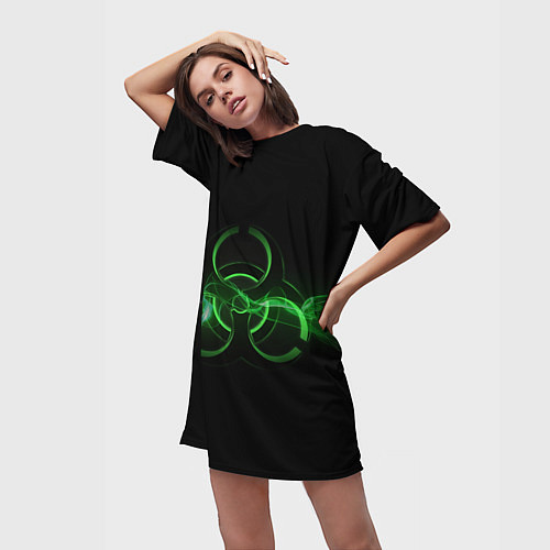 Женская длинная футболка Радиация - зелёный знак / 3D-принт – фото 3