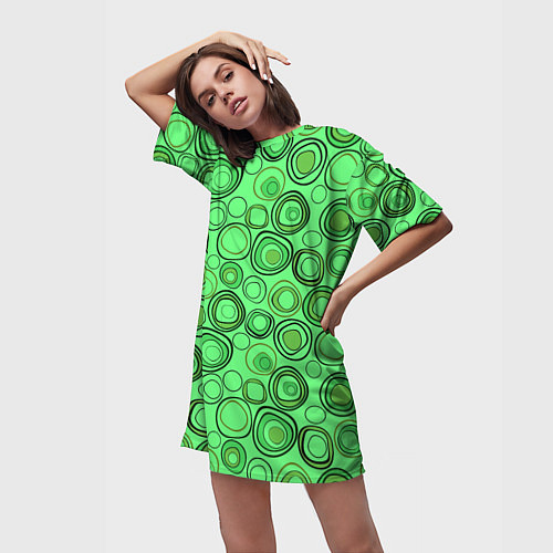 Женская длинная футболка Ярко-зеленый неоновый абстрактный узор / 3D-принт – фото 3