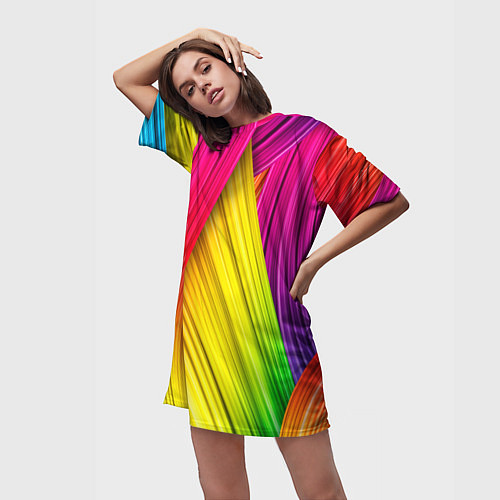 Женская длинная футболка Multicolored ribbons / 3D-принт – фото 3