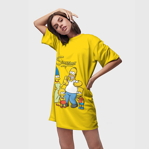 Женская длинная футболка Счастливые Симпсоны / 3D-принт – фото 3