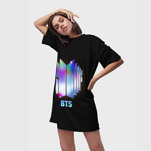 Женская длинная футболка BTS gradient logo / 3D-принт – фото 3