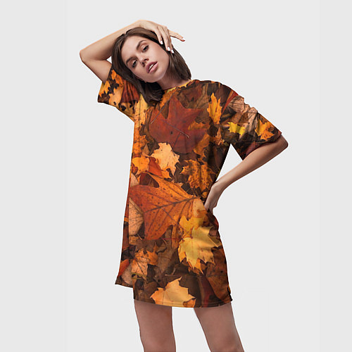 Женская длинная футболка Опавшие листья / 3D-принт – фото 3