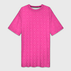 Футболка женская длинная Розовый орнамент из квадратиков, цвет: 3D-принт