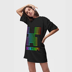 Футболка женская длинная Minecraft logo neon, цвет: 3D-принт — фото 2