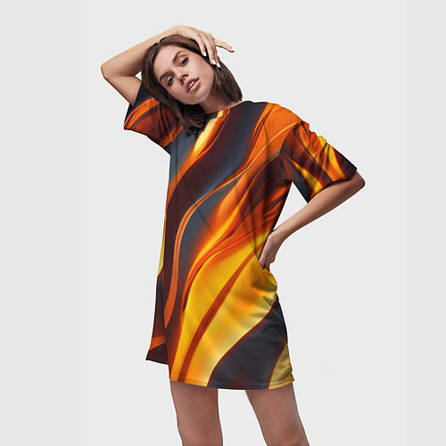 Женская длинная футболка Плавные огненные узоры / 3D-принт – фото 3