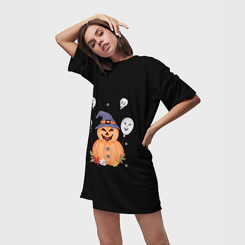 Женская длинная футболка Злая тыква с шариками / 3D-принт – фото 3