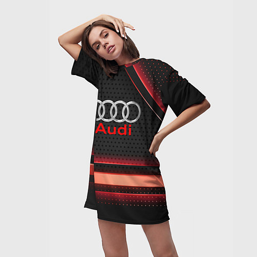 Женская длинная футболка Audi абстракция карбон / 3D-принт – фото 3