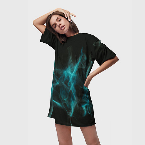 Женская длинная футболка Абстрактный голубой дым / 3D-принт – фото 3