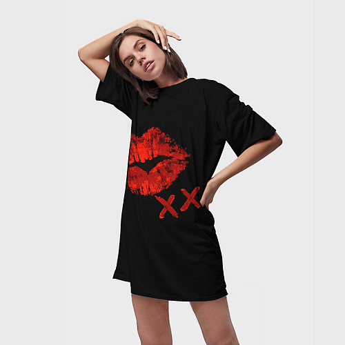 Женская длинная футболка След губной помады / 3D-принт – фото 3