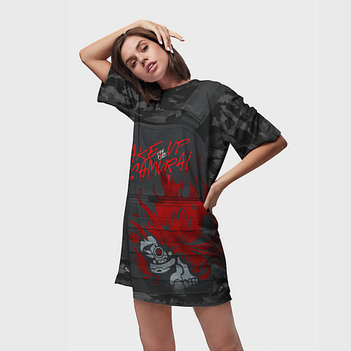 Женская длинная футболка Киберпанк - бронижилет - 2077 / 3D-принт – фото 3
