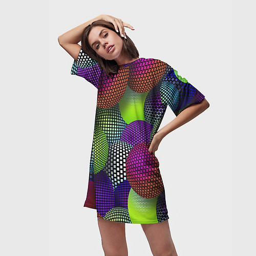 Женская длинная футболка Трехмерные разноцветные шары / 3D-принт – фото 3