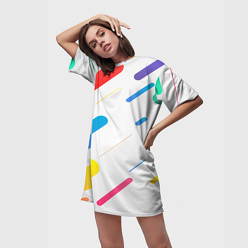 Женская длинная футболка Разноцветные круги и полосы / 3D-принт – фото 3