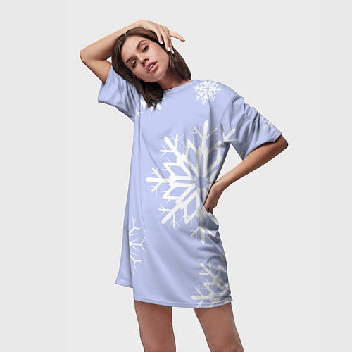 Женская длинная футболка Снежинок узоры / 3D-принт – фото 3