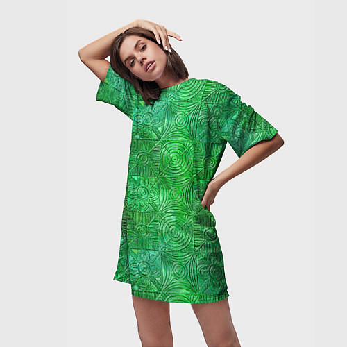Женская длинная футболка Узорчатый зеленый стеклоблок имитация / 3D-принт – фото 3