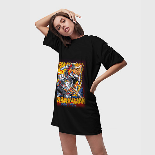 Женская длинная футболка Человек-бензопила с трёх ракурсов / 3D-принт – фото 3