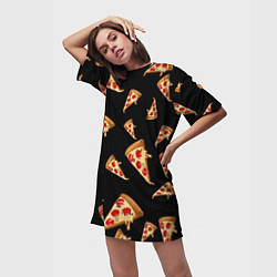 Футболка женская длинная Куски пиццы на черном фоне, цвет: 3D-принт — фото 2
