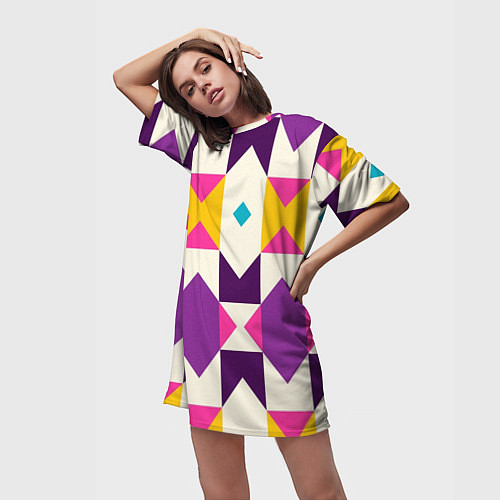 Женская длинная футболка Геометрический цветной орнамент / 3D-принт – фото 3