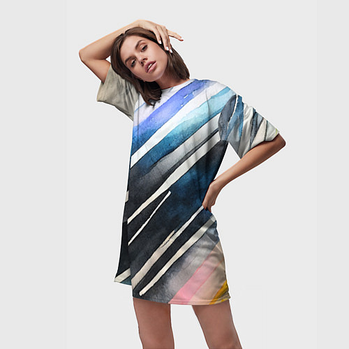 Женская длинная футболка Акварельные полосы / 3D-принт – фото 3