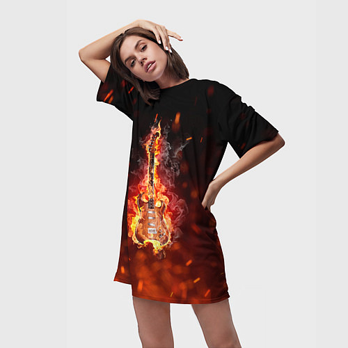 Женская длинная футболка Гитара - пламя / 3D-принт – фото 3
