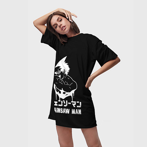 Женская длинная футболка Человек-бензопила Бим / 3D-принт – фото 3