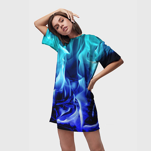 Женская длинная футболка Огненный неоновый градиент / 3D-принт – фото 3