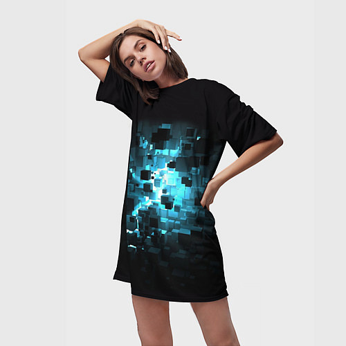 Женская длинная футболка Прорыв - абстрактные кубы / 3D-принт – фото 3