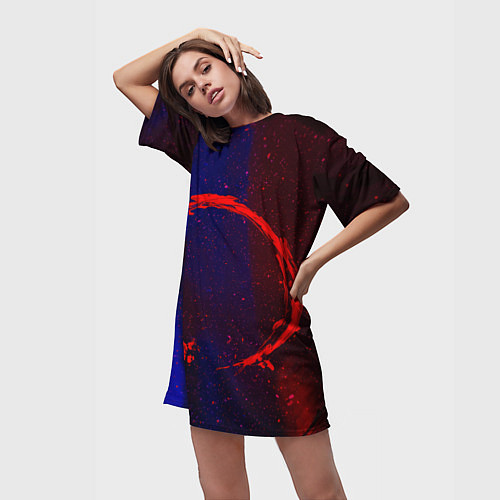 Женская длинная футболка Синий и красный абстрактный дым и краски / 3D-принт – фото 3