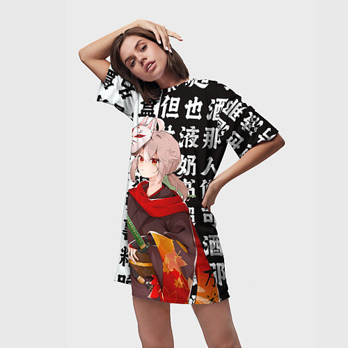 Женская длинная футболка Каэдэхара Кадзуха с мечом - Genshin Impact / 3D-принт – фото 3