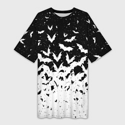 Футболка женская длинная Black and white bat pattern, цвет: 3D-принт