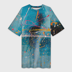 Футболка женская длинная Абстрактный голубой фон, тени и краски, цвет: 3D-принт