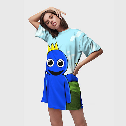 Женская длинная футболка Blue: Rainbow Friends / 3D-принт – фото 3