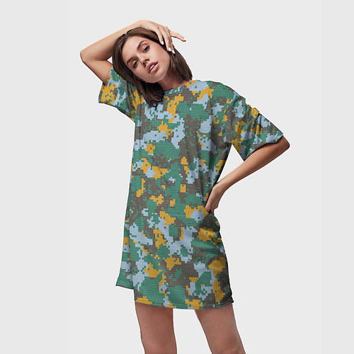 Женская длинная футболка Цифровой камуфляж - зелено-голубой / 3D-принт – фото 3