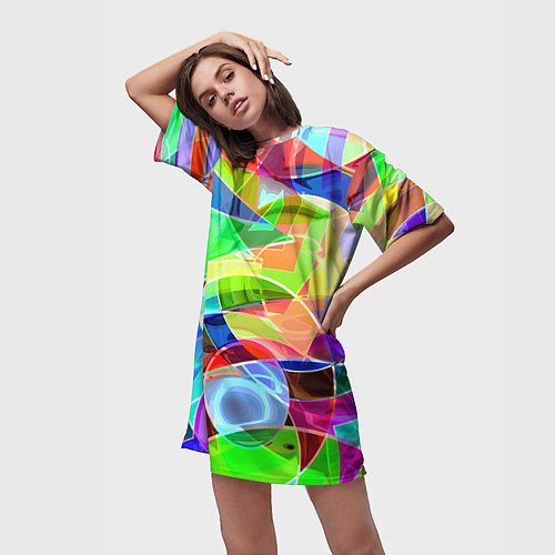 Женская длинная футболка Цветная геометрическая композиция - лето / 3D-принт – фото 3